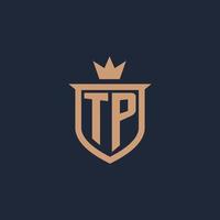 TP monogram initial logo with shield and crown style vector