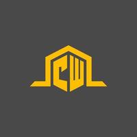 CW monogram initial logo with hexagon style design vector
