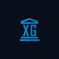 Monograma del logotipo inicial xg con vector de diseño de icono de edificio de juzgado simple