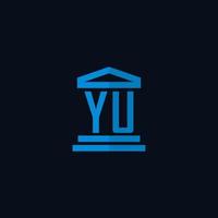 monograma del logotipo inicial de yu con vector de diseño de icono de edificio de juzgado simple