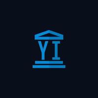 YI initial logo monogram with simple courthouse building icon design vector