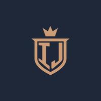 IJ monogram initial logo with shield and crown style vector