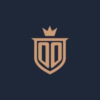 OO monogram initial logo with shield and crown style vector