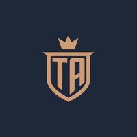 TA monogram initial logo with shield and crown style vector