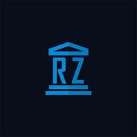 Monograma del logotipo inicial de rz con vector de diseño de icono de edificio de juzgado simple