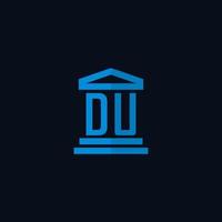 DU initial logo monogram with simple courthouse building icon design vector