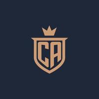 logotipo inicial del monograma ca con estilo escudo y corona vector