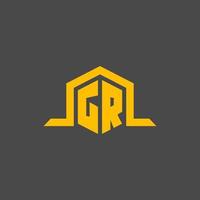 GR monogram initial logo with hexagon style design vector