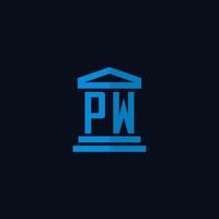 PW initial logo monogram with simple courthouse building icon design vector
