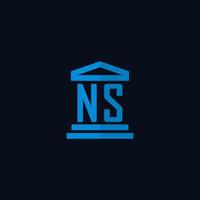 monograma del logotipo inicial de ns con vector de diseño de icono de edificio de juzgado simple