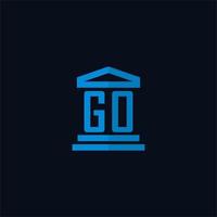 GO initial logo monogram with simple courthouse building icon design vector