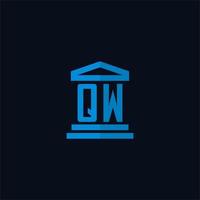 QW initial logo monogram with simple courthouse building icon design vector