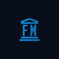 FM initial logo monogram with simple courthouse building icon design vector