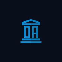 OA initial logo monogram with simple courthouse building icon design vector