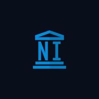 monograma del logotipo inicial de ni con vector de diseño de icono de edificio de juzgado simple