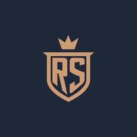 RS monogram initial logo with shield and crown style vector