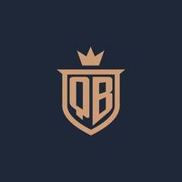 QB monogram initial logo with shield and crown style vector