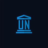 UN initial logo monogram with simple courthouse building icon design vector