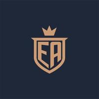 logotipo inicial del monograma ea con estilo de escudo y corona vector