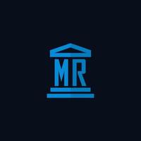 MR initial logo monogram with simple courthouse building icon design vector