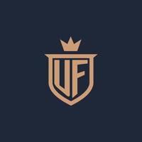 UF monogram initial logo with shield and crown style vector