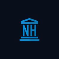 NH initial logo monogram with simple courthouse building icon design vector