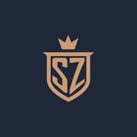 SZ monogram initial logo with shield and crown style vector