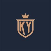 KY monogram initial logo with shield and crown style vector