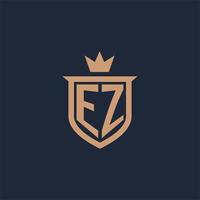 EZ monogram initial logo with shield and crown style vector