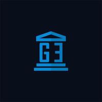 monograma del logotipo inicial de ge con vector de diseño de icono de edificio de juzgado simple
