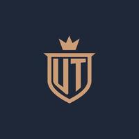 UT monogram initial logo with shield and crown style vector