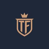 TF monogram initial logo with shield and crown style vector