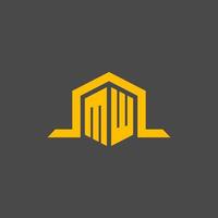 MW monogram initial logo with hexagon style design vector