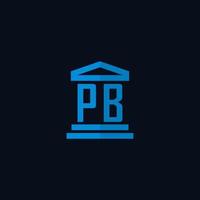 Monograma del logotipo inicial de pb con vector de diseño de icono de edificio de juzgado simple