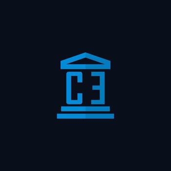 CE initial logo monogram with simple courthouse building icon design vector