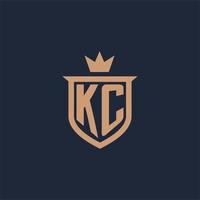 KC monogram initial logo with shield and crown style vector