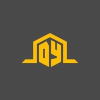 DY monogram initial logo with hexagon style design vector