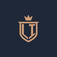 LI monogram initial logo with shield and crown style vector