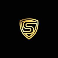 Letter S emblem logo. Elegant logo vector design with golden shield. Letter shield logo design concept template