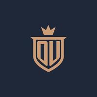 OU monogram initial logo with shield and crown style vector