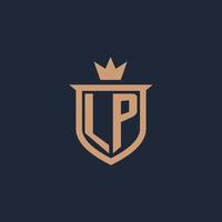LP monogram initial logo with shield and crown style vector