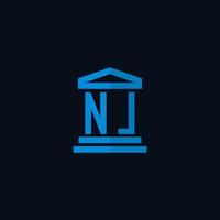 NL initial logo monogram with simple courthouse building icon design vector