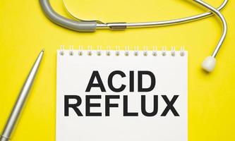 ACID REFLUX text on notebook and yellow background photo