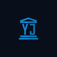 monograma del logotipo inicial de yj con vector de diseño de icono de edificio de juzgado simple