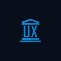 monograma del logotipo inicial de ux con vector de diseño de icono de edificio de juzgado simple