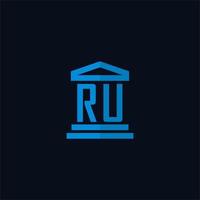 RU initial logo monogram with simple courthouse building icon design vector