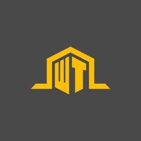 WT monogram initial logo with hexagon style design vector