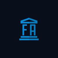 FA initial logo monogram with simple courthouse building icon design vector