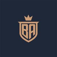 BA monogram initial logo with shield and crown style vector