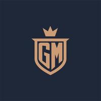 GM monogram initial logo with shield and crown style vector